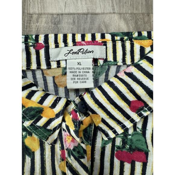 Woman Love Potion White & Blac Striped Roll Tab Long Sleeve Button Up Shirt XL - Picture 3 of 7